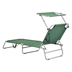 Acheter Helloshop26 Transat bain de soleil avec pare-soleil inclinable acier polyester argenté mat vert foncé 03_0006409