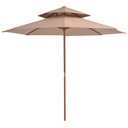 Helloshop26 Parasol double avec mât en bois 270 cm taupe 02_0008440