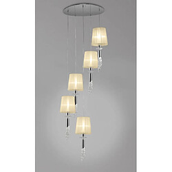 Luminaire Center Suspension Tiffany 5+5 Ampoules E27+G9 Spiral, chrome poli avec Abat jour crèmes & cristal transaparent