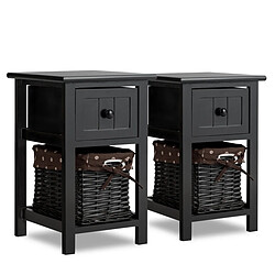 Helloshop26 Lot de 2 tables de chevet table de nuit avec 1 tiroir et 1 panier 28 x 31 x 45 cm noir 20_0004897