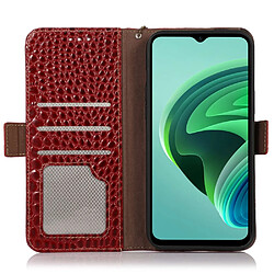 Etui en cuir véritable anti-chute, fonction de blocage RFID, texture crocodile avec support pour votre Xiaomi Redmi A1 4G - rouge