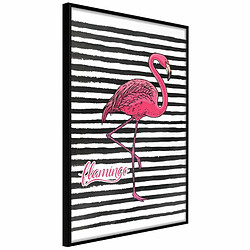 Paris Prix Affiche Murale Encadrée Flamingo on Striped Background 20 x 30 cm Noir