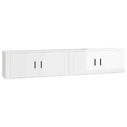 Maison Chic Lot de 2 Meubles TV muraux Banc TV suspendus pour salon blanc brillant 100x34,5x40 cm -MN60622