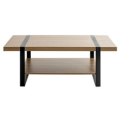 Pegane Table basse, Table de salon en bois coloris chêne et métal noir -longueur 120 x profondeur 60 x hauteur 45 cm