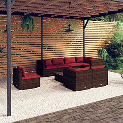 vidaXL Salon de jardin 9 pcs avec coussins Résine tressée Marron