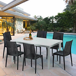 Table Rectangulaire Blanche 150x90cm Avec 6 Chaises Colorées Grand Soleil Set Extérieur Bar Café Bistrot Summerlife, Couleur: Marron