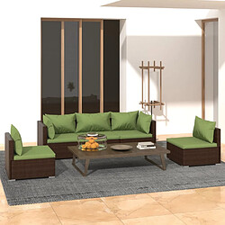 vidaXL Salon de jardin 5 pcs avec coussins Résine tressée Marron