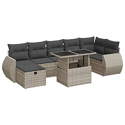 vidaXL Salon de jardin 8 pcs avec coussins gris clair résine tressée