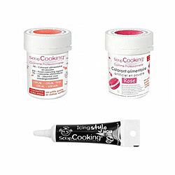 Scrapcooking 2 colorants alimentaires corail-rose + Stylo glaçage noir