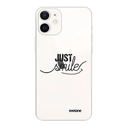 Coque iPhone 12 mini souple transparente Just Smile Motif Ecriture Tendance Evetane