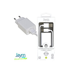 Jaym Pack Chargeur Secteur 1 USB 2.4A - 1,5 mètres + Câble USB vers USB-C S - Collection POP - Blanc