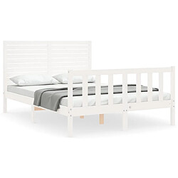 Maison Chic Lit adulte - Cadre Structure de lit avec tête de lit Contemporain blanc petit double bois massif -MN68115