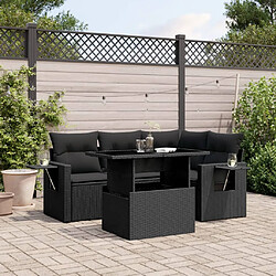 vidaXL Salon de jardin 5 pcs avec coussins noir résine tressée