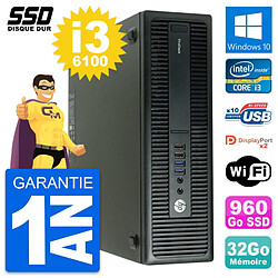 PC HP ProDesk 600 G2 SFF Intel Core i3-6100 RAM 32Go SSD 960Go Windows 10 Wifi - Occasion