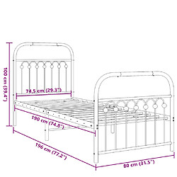 Vidaxl Cadre de lit métal avec tête de lit/pied de lit blanc 75x190 cm pas cher