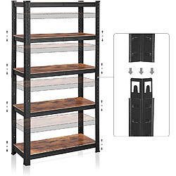 Helloshop26 Lot de 2 étagères à 5 niveaux 150 cm charge totale 650 kg (130 kg/niveau) étagère de style industriel planches réglables pour salon cuisine noir et marron rustique 12_0003227