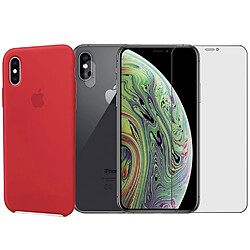 Protection intégrale Verre Trempé pour iPhone X + Verre Trempé Caméra Arrière + Coque souple silicone Rouge - Visiodirect -