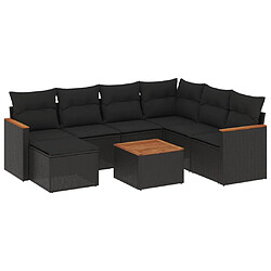 vidaXL Salon de jardin 8 pcs avec coussins noir résine tressée