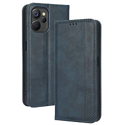 Etui en PU texture rétro, auto-absorbée magnétiquement, anti-rayures avec support pour votre Realme 9i 5G - bleu