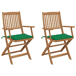 vidaXL Chaises pliables de jardin lot de 2 avec coussins Bois d'acacia