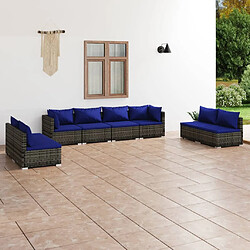 vidaXL Salon de jardin 8 pcs avec coussins résine tressée gris