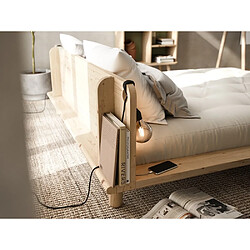 Inside 75 Sommier futon PEEK BED pin laqué naturel couchage 140 cm 2 lampes de chevet pas cher