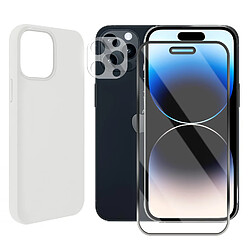 Protection intégrale Verre Trempé pour iPhone 14 Pro + Verre Trempé Caméra Arrière + Coque souple silicone Blanc -Visiodirect-