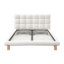 Acheter Vente-Unique Lit avec tête de lit matelassée 140 x 190 cm - Tissu bouclette - Blanc - FUDALI