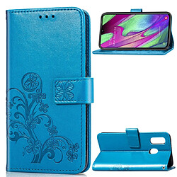 Wewoo Housse Coque Étui en cuir à Motif fleurs pressées Lucky Clover pour Galaxy A40avec porte-cartes et & Portefeuille et dragonne Bleu