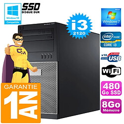 PC Tour DELL 7010 Core I3-2120 Ram 8Go Disque 480 Go SSD Wifi W7 - Occasion