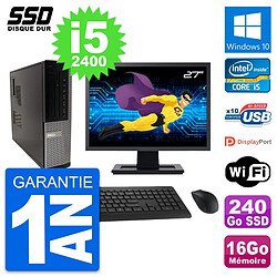 PC Dell 990 DT Ecran 27" Intel Core i5-2400 RAM 16Go SSD 240Go Windows 10 Wifi - Occasion