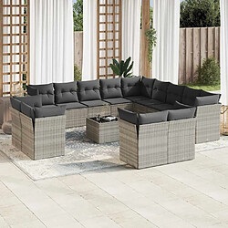 vidaXL Salon de jardin avec coussins 14 pcs gris clair résine tressée