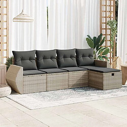 vidaXL Salon de jardin 5 pcs avec coussins gris clair résine tressée