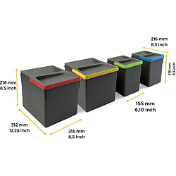 Avis Emuca Bacs de tri pour tiroir de cuisine Recycle 2 bacs de 12 litres et 2 bacs de 6 litres.