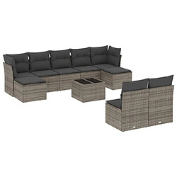 Maison Chic Salon de jardin avec coussins 10 pcs | Ensemble de Table et chaises | Mobilier d'Extérieur gris résine tressée -GKD84754