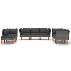 Avis Maison Chic Salon de jardin 9 pcs + coussins - Mobilier/Meubles de jardin - Table et chaises d'extérieur Résine tressée Gris -MN20088