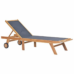 Maison Chic Chaise longue pliable de jardin | Bain de soleil Relax | Transat avec roulettes Teck massif et textilène -GKD86829