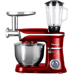 Avis Techwood Robot Pétrin Rouge 3/1 - 6,5L - 1300W Bol inox Blender en verre 6 vitesses de rotation + fonction Impulsions