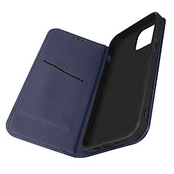 Avizar Housse iPhone 14 Plus Cuir Véritable Clapet Porte-carte Support Vidéo bleu nuit