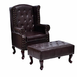 vidaXL Fauteuil avec repose-pied Marron foncé Similicuir