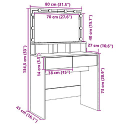 vidaXL Coiffeuse avec LED noir 80x41x134,5 cm pas cher