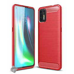 Htdmobiles Coque silicone gel carbone pour Motorola Moto G9 Plus + verre trempe - ROUGE