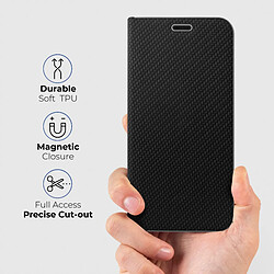 Moozy Étui Portefeuille pour iPhone 11, Carbone Noir - Protection des Bords Métalliques Fermeture Magnétique Flip Cover avec Porte-Cartes