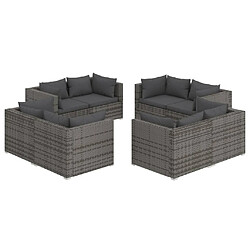 Maison Chic Salon de jardin 8 pcs + coussins - Mobilier/Meubles de jardin - Table et chaises d'extérieur Résine tressée Gris -MN25325