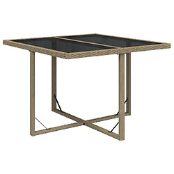 Maison Chic Table de jardin | Table d'extérieur Beige 109x107x74 cm Résine tressée et verre -GKD46219