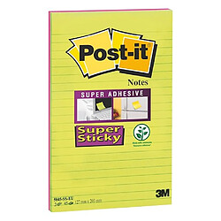 Notes lignées couleurs néon Super Sticky Post-it 125 x 200 mm assortis - bloc de 45 feuilles - Lot de 12