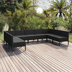 vidaXL Salon de jardin 9 pcs avec coussins Résine tressée Noir