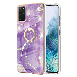 Coque en TPU motif marbre IMD IML, électroplaqué avec béquille violet 002 pour votre Samsung Galaxy S20 Plus