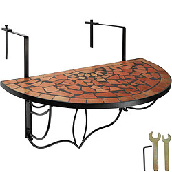 Helloshop26 Table de balcon en demi lune rabattable marron terracotta mosaïque 76 cm 2208253