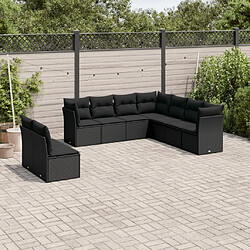 Maison Chic Salon de jardin 9 pcs avec coussins | Ensemble de Table et chaises | Mobilier d'Extérieur noir résine tressée -GKD67405